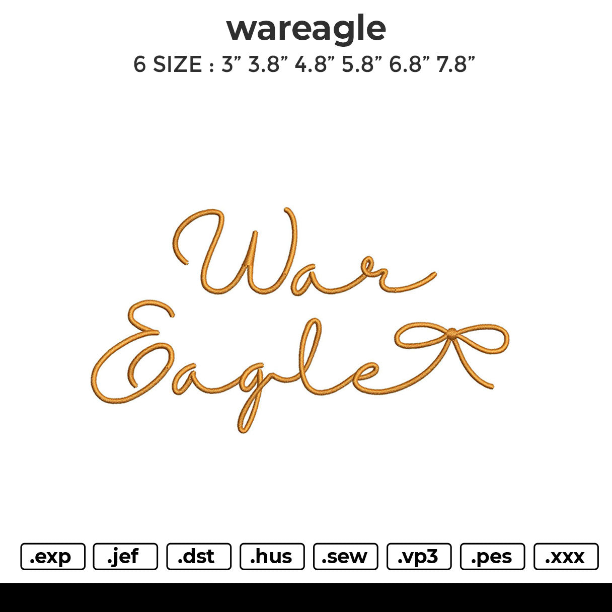 wareagle Embroidery File 6 sizes