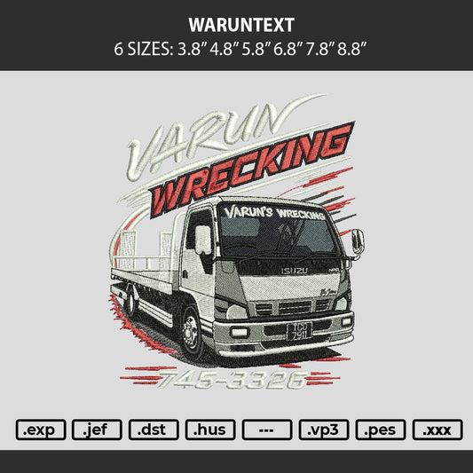 Waruntext Embroidery Machine Design File 6 sizes