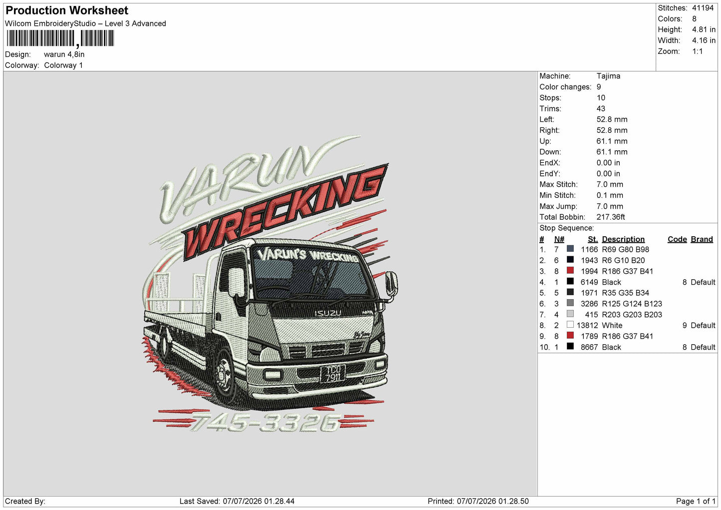 Waruntext Embroidery Machine Design File 6 sizes