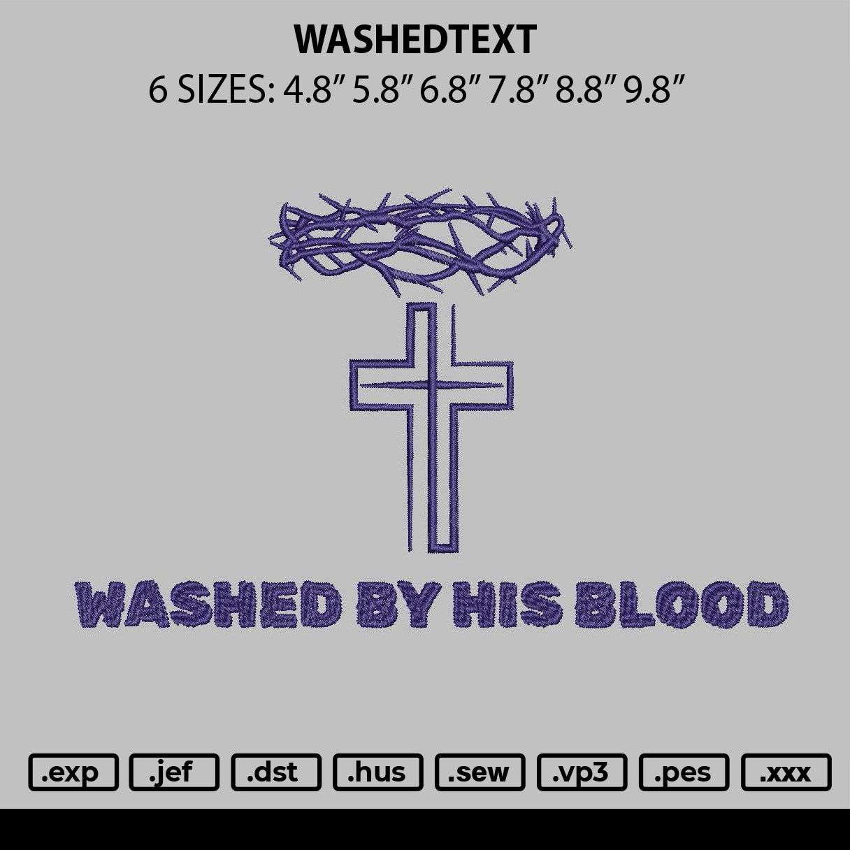 Washedtext Embroidery File 6 sizes