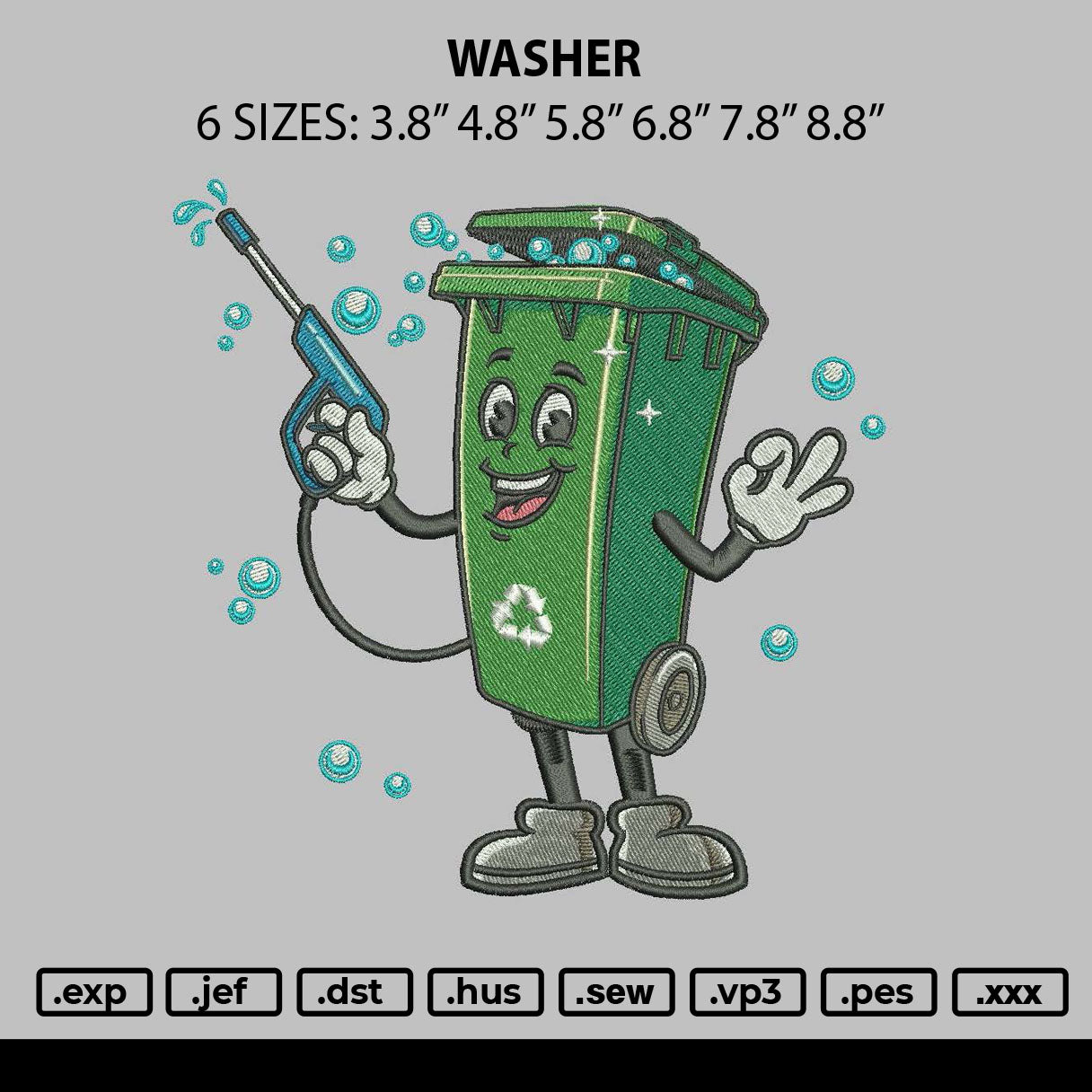 Washer Embroidery File 6 sizes