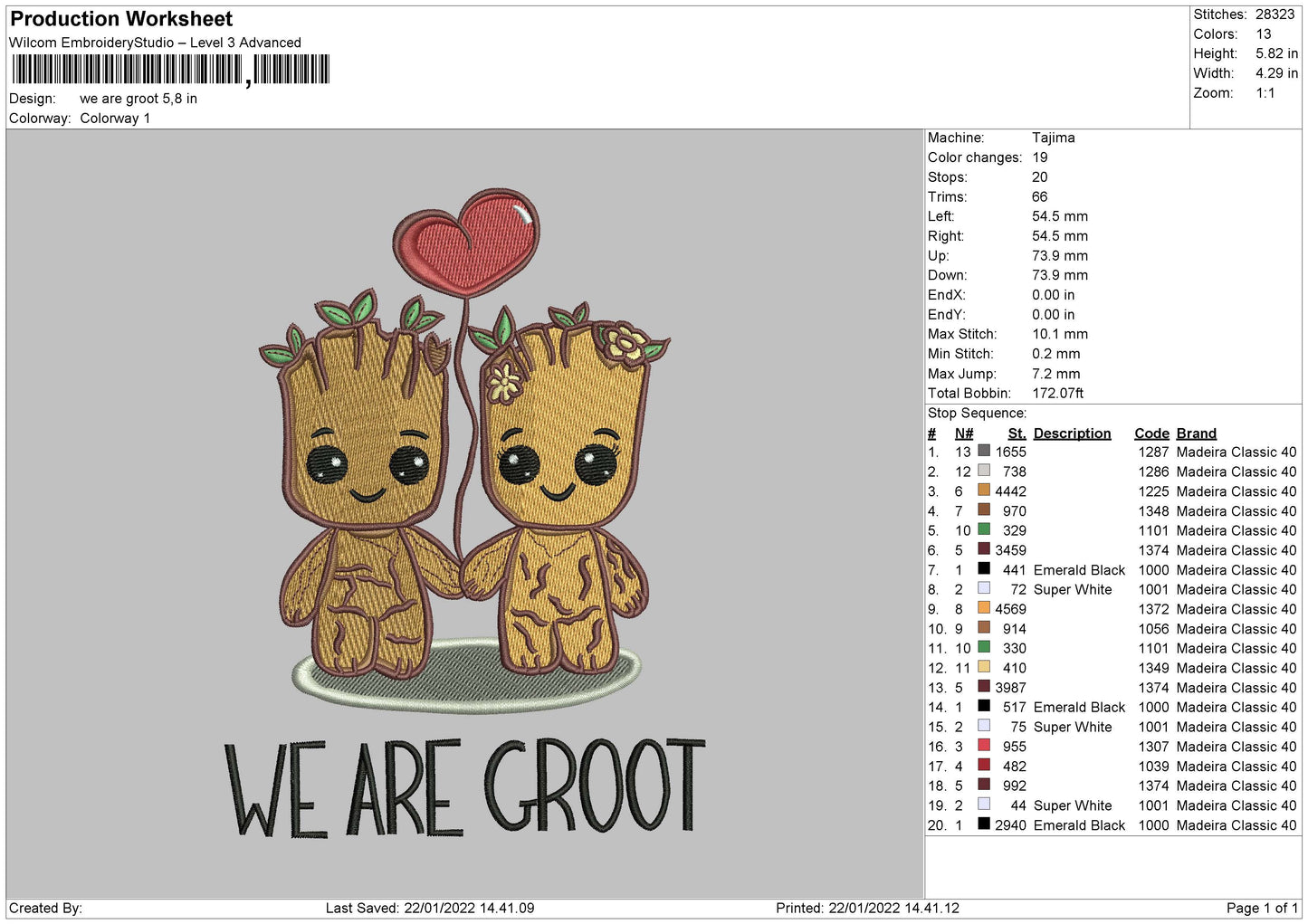 We Are Groot Embroidery File 4 size