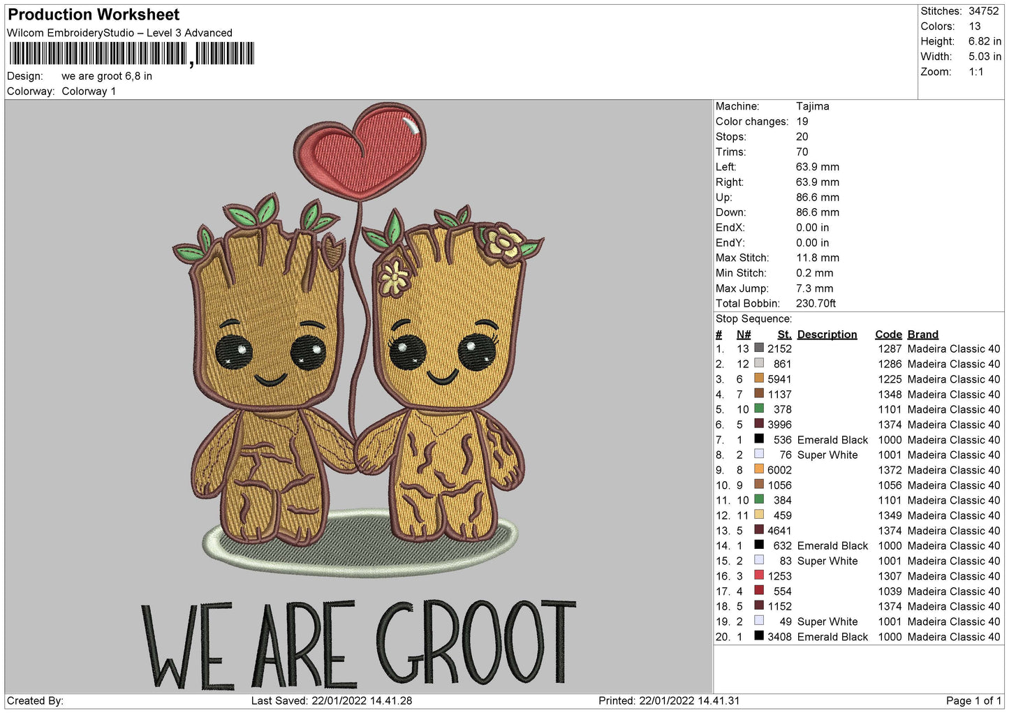 We Are Groot Embroidery File 4 size