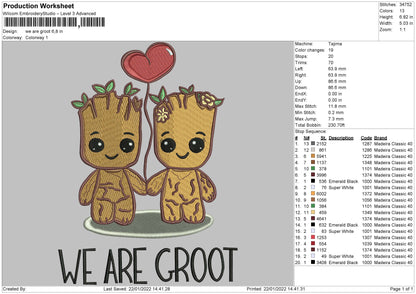 We Are Groot Embroidery File 4 size