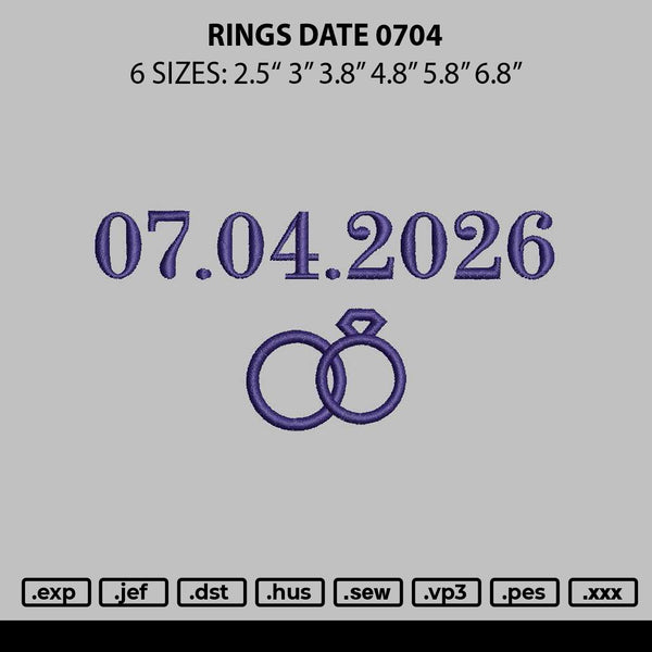 Rings Date 0704 Embroidery File 6 sizes