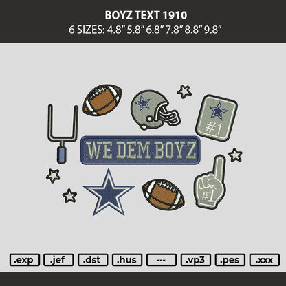 Boyz Text 1910 Embroidery Machine Design File 6 sizes