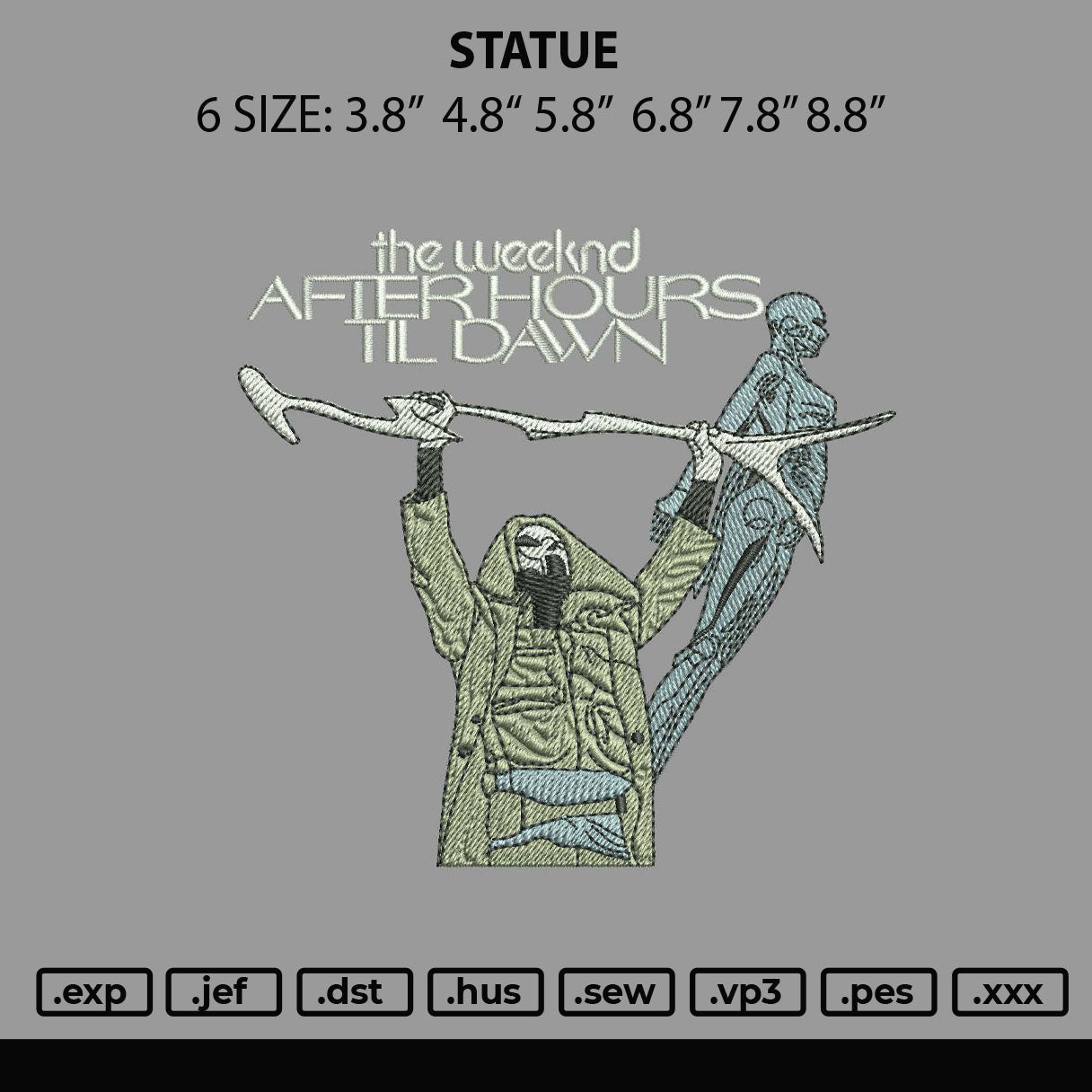 Statue Embroidery File 6 sizes
