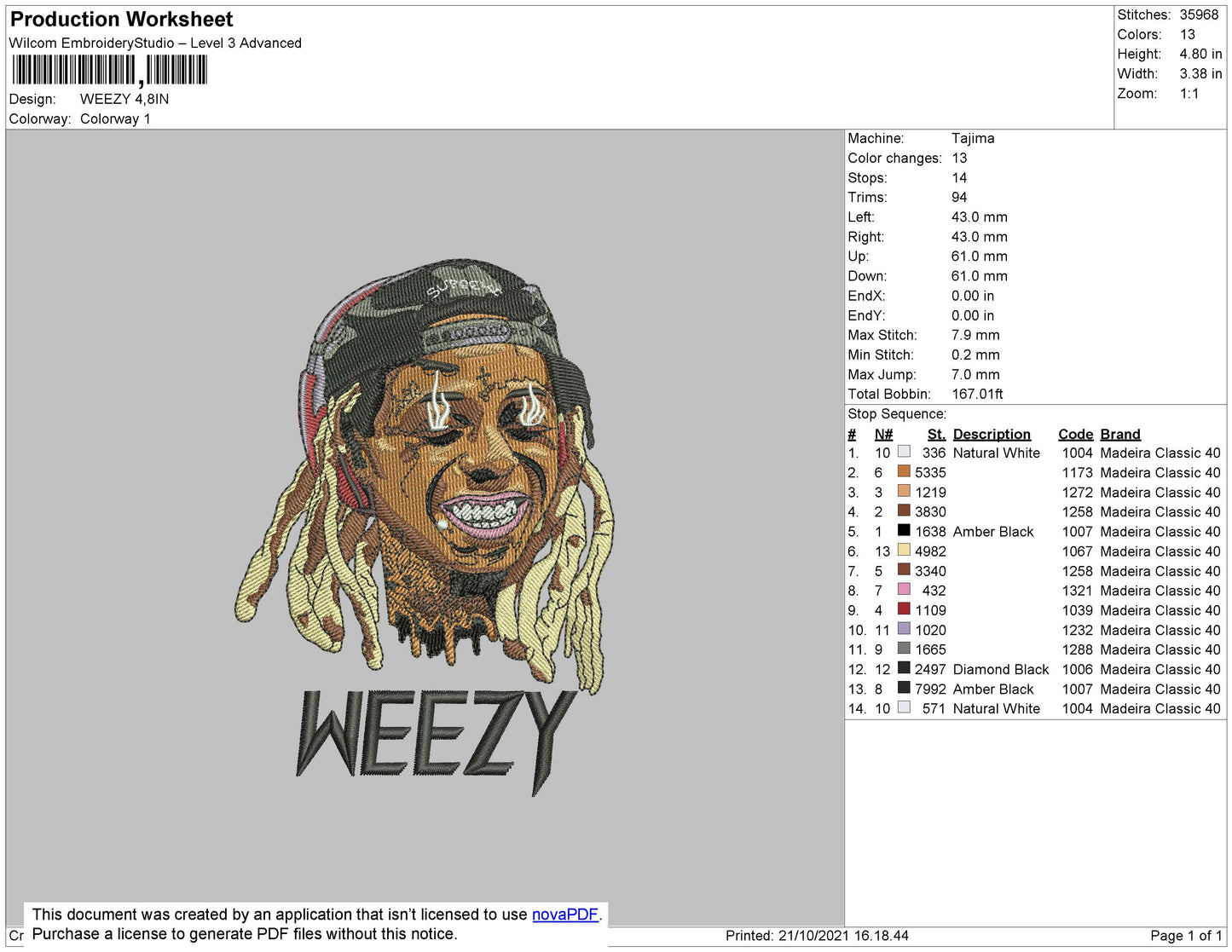 Weezy Embroidery File 4 size