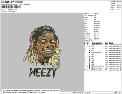 Weezy Embroidery File 4 size