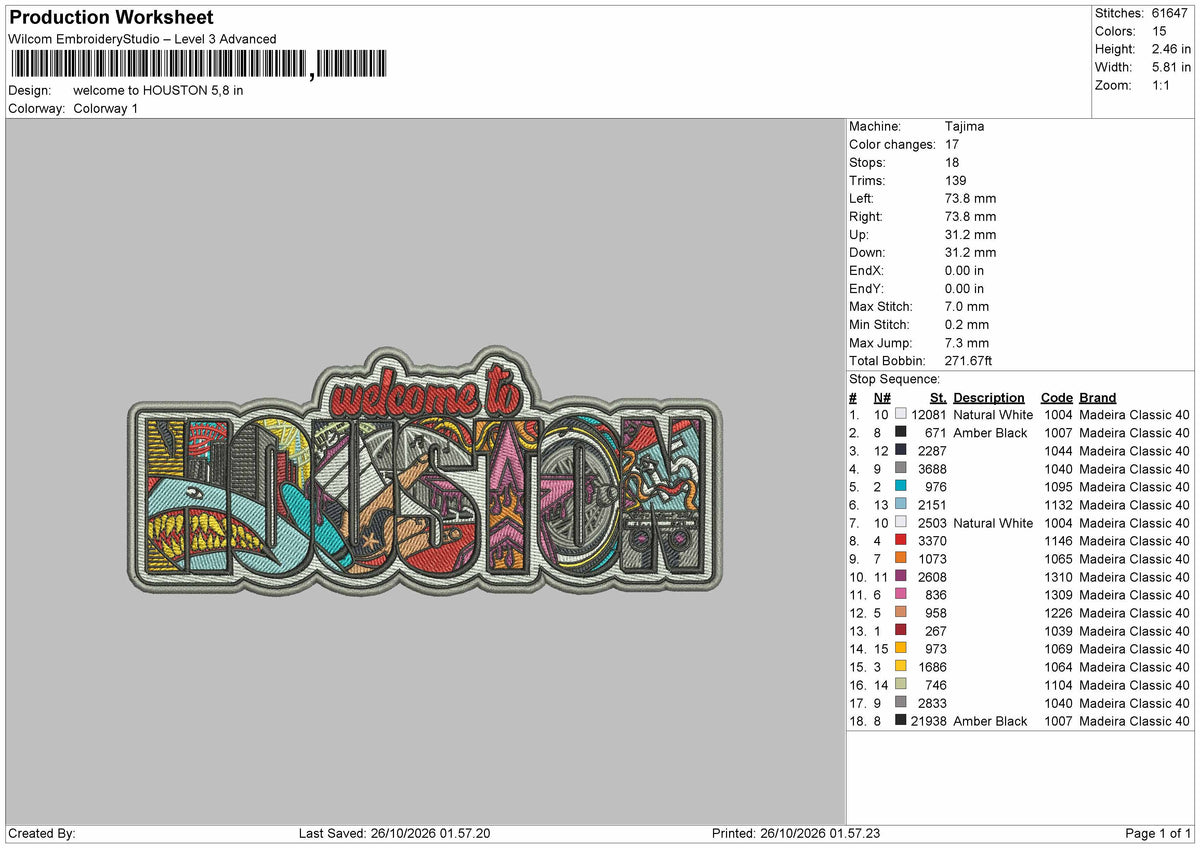 Houstontext 2610 Embroidery Machine Design File 6 sizes