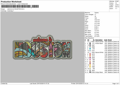 Houstontext 2610 Embroidery Machine Design File 6 sizes