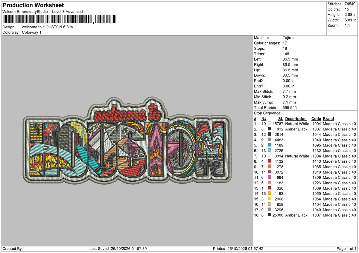 Houstontext 2610 Embroidery Machine Design File 6 sizes