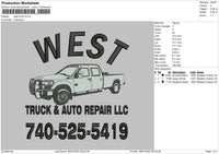 West Truck Embroidery File 4 size