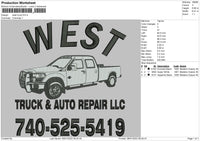 West Truck Embroidery File 4 size