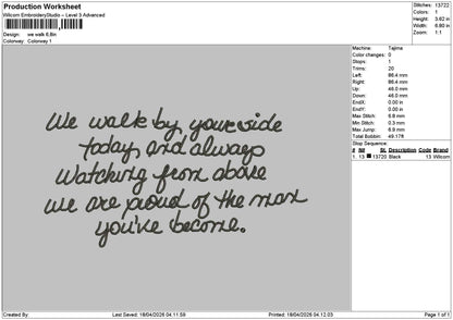 Walk Text Embroidery File 6 sizes