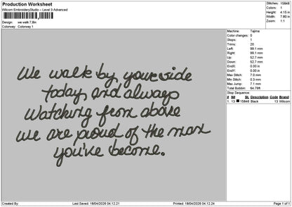 Walk Text Embroidery File 6 sizes