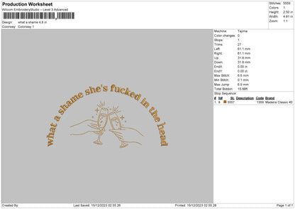 Shame Text Embroidery File 6 sizes