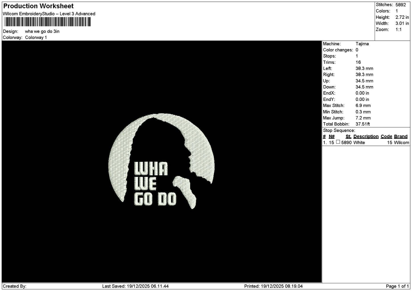 Whawetext Emboidery File 6 sizes