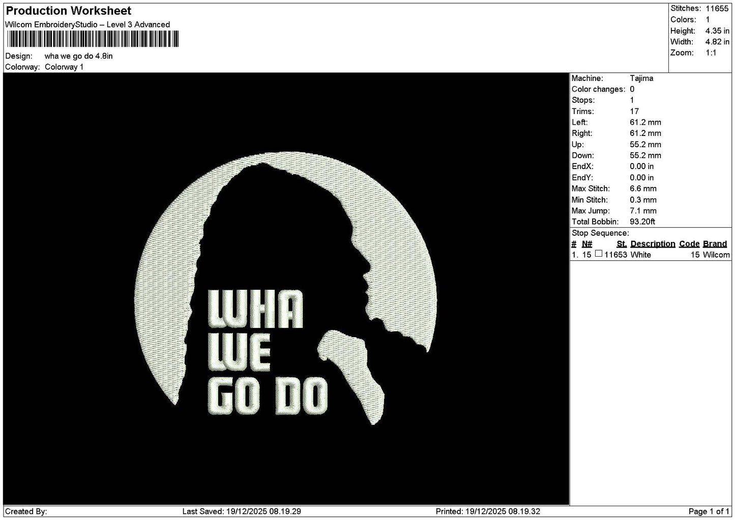 Whawetext Emboidery File 6 sizes