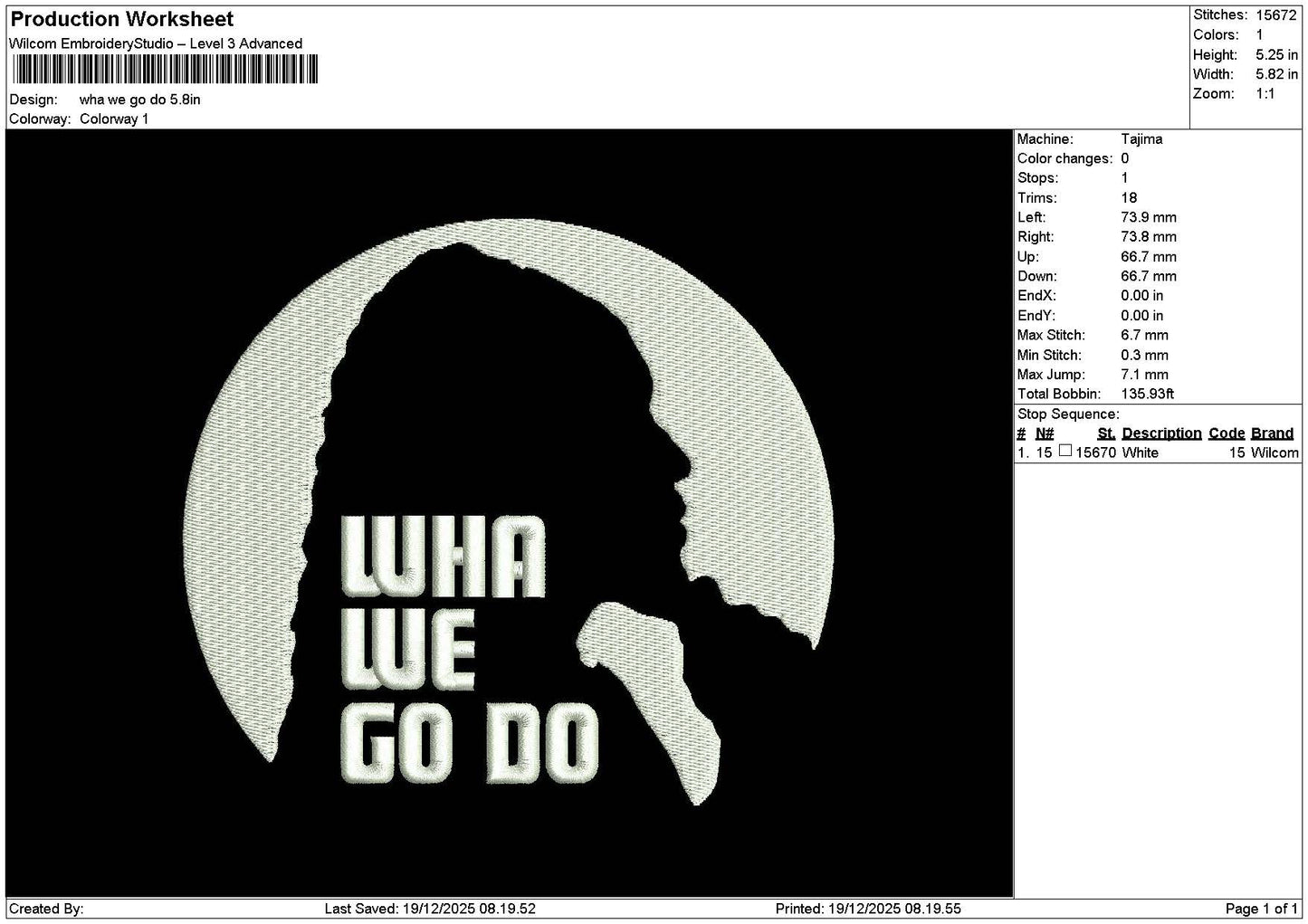 Whawetext Emboidery File 6 sizes