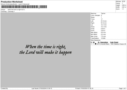 Time Text 0702 Embroidery File 6 sizes