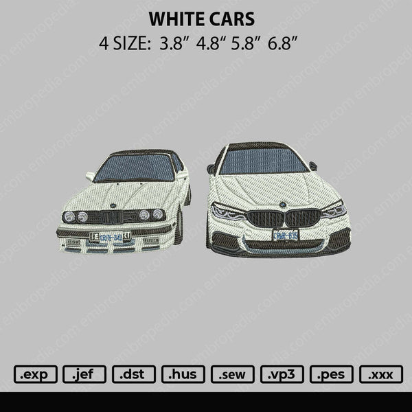 White Cars Embroidery File 4 size