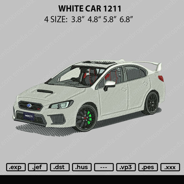 White Car 1211 Embroidery File 4 size