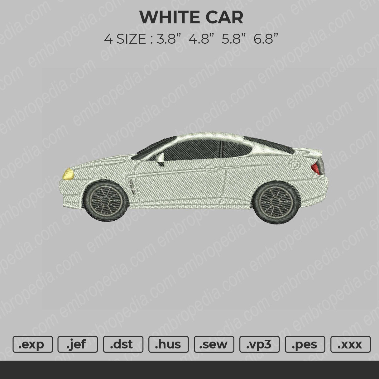White Car Embroidery File 4 size