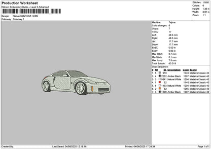White Car Nissan 0406 Embroidery File 6 sizes