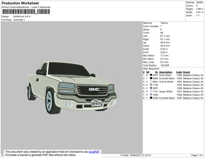 Whitetruck Embroidery File 4 size