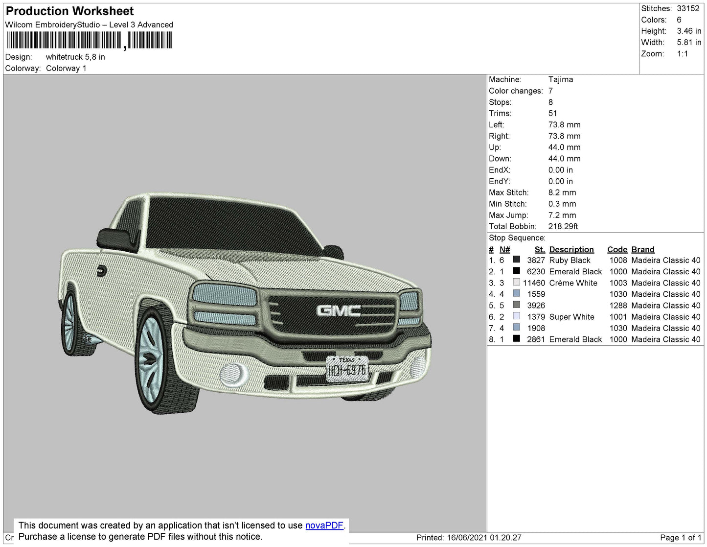 Whitetruck Embroidery File 4 size