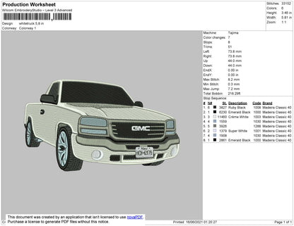 Whitetruck Embroidery File 4 size