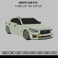 White Car V10 Embroidery File 4 size