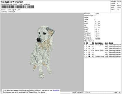 White Dog Embroidery File 4 size