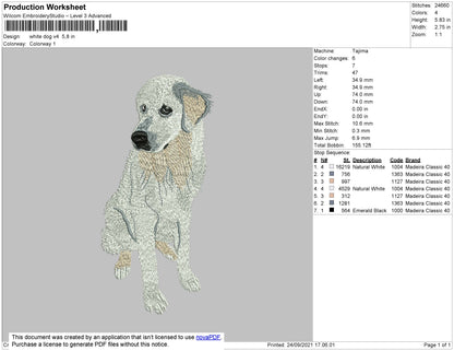 White Dog Embroidery File 4 size