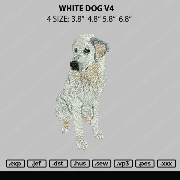 White Dog Embroidery File 4 size