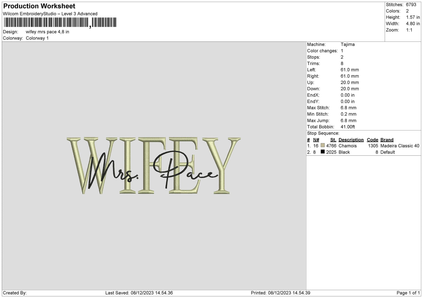 Mrs Pace Embroidery File 6 sizes