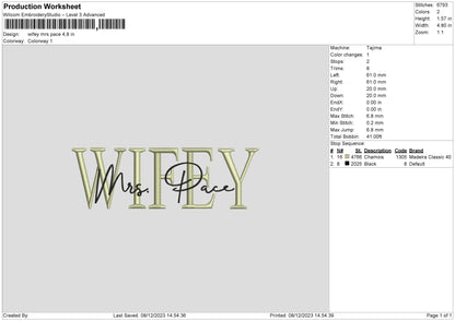 Mrs Pace Embroidery File 6 sizes