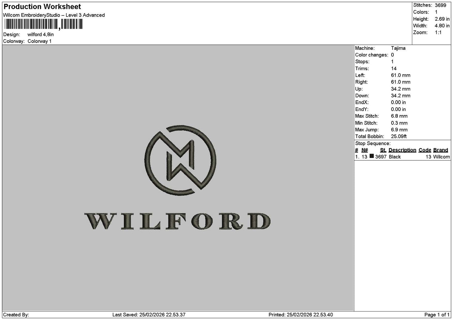 Wilfordtext Embroidery File 6 sizes