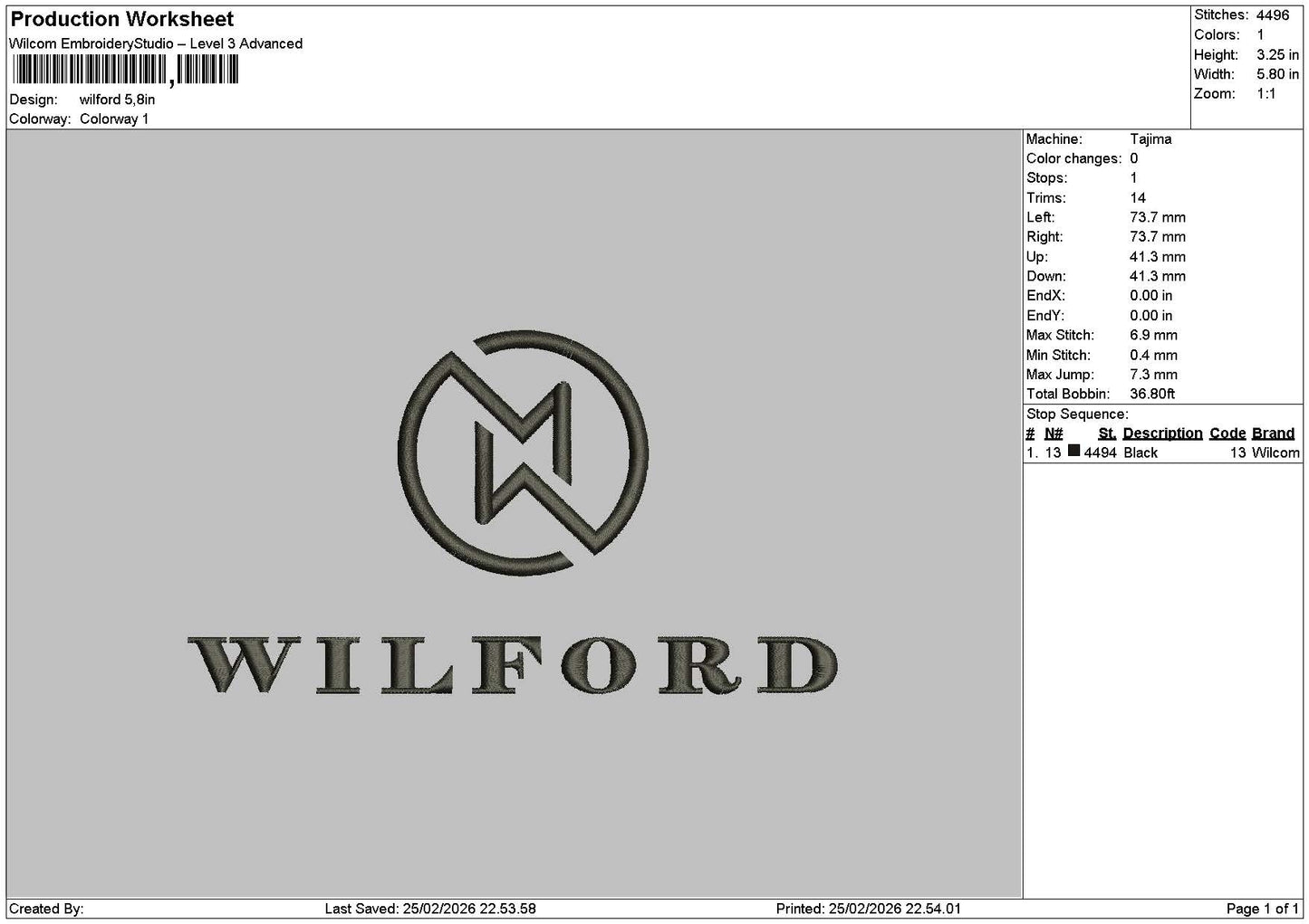 Wilfordtext Embroidery File 6 sizes