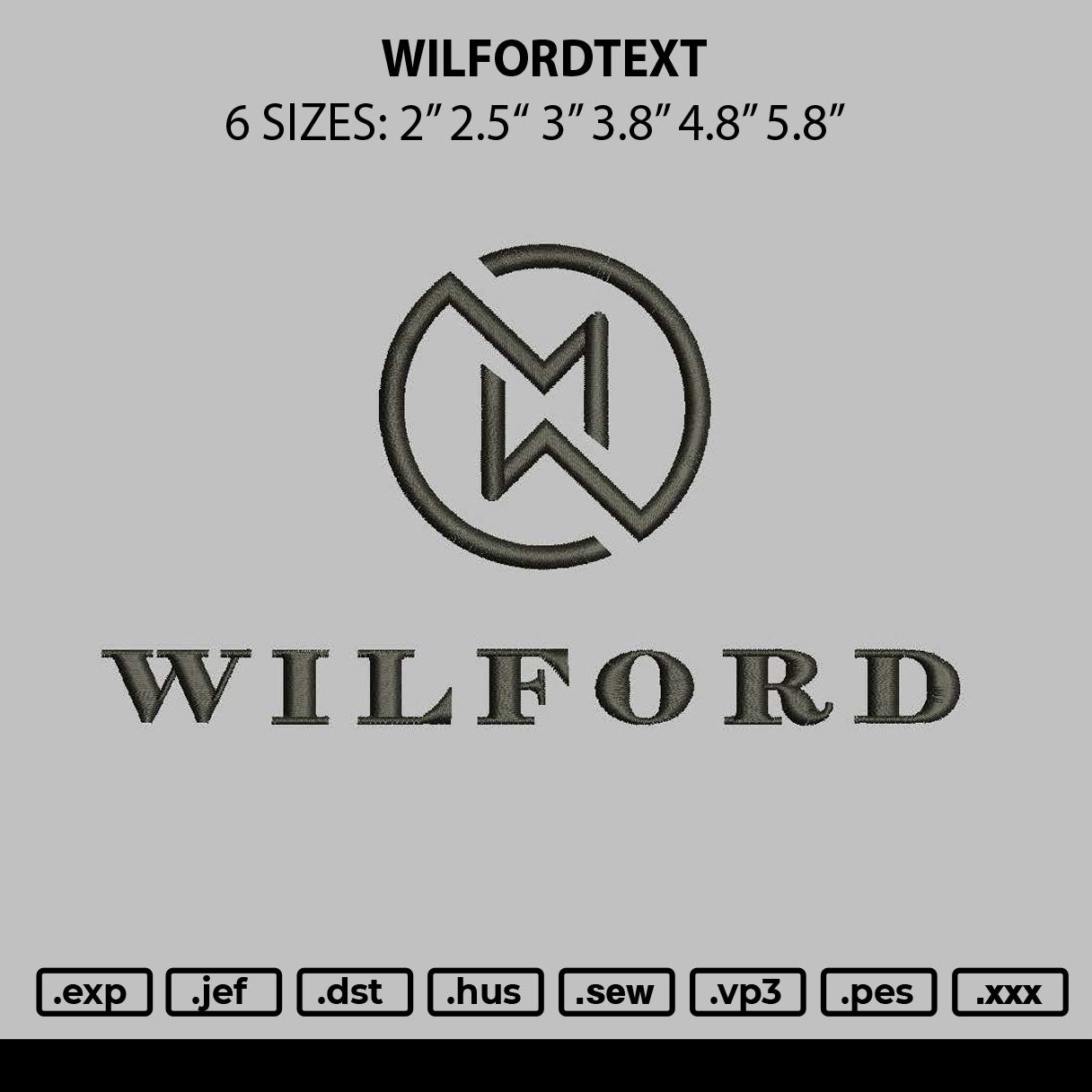 Wilfordtext Embroidery File 6 sizes