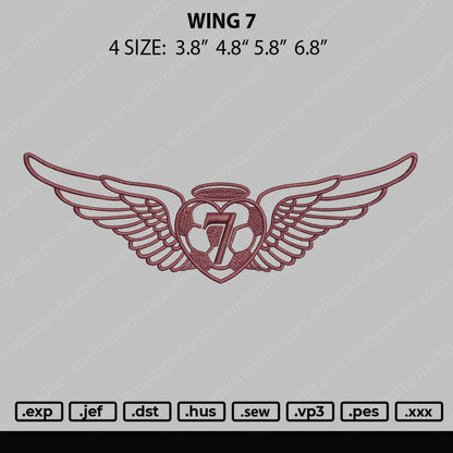 Wing 7 Embroidery File 4 size
