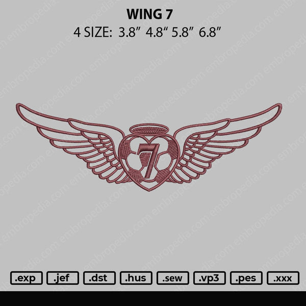 Wing 7 Embroidery File 4 size