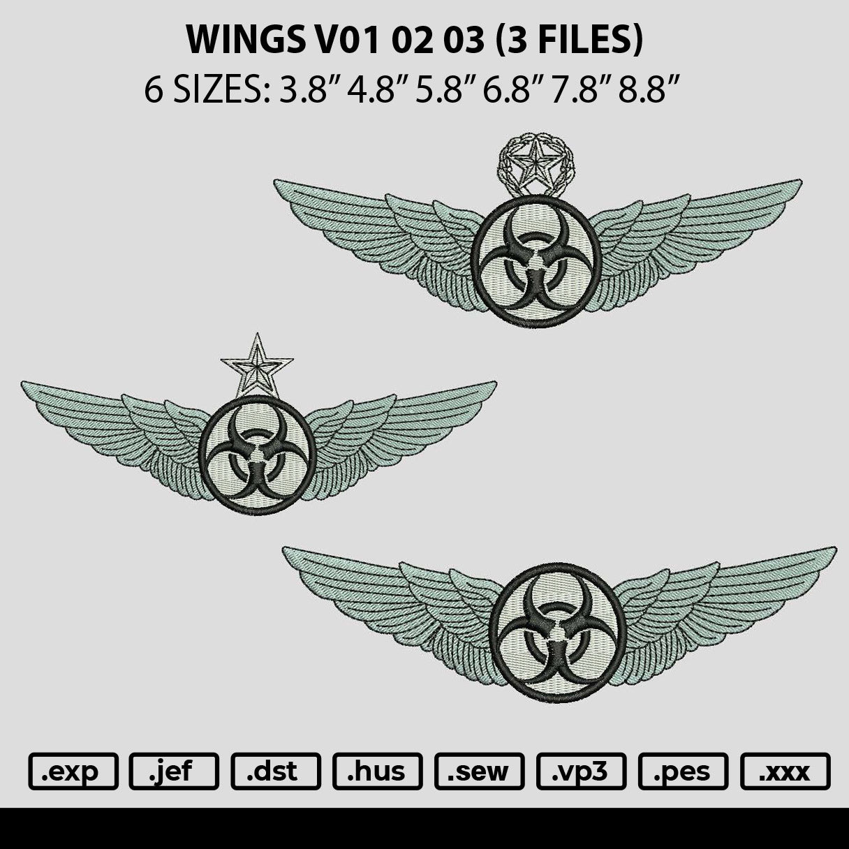 Wings V01 02 03 Embroidery 3 Files