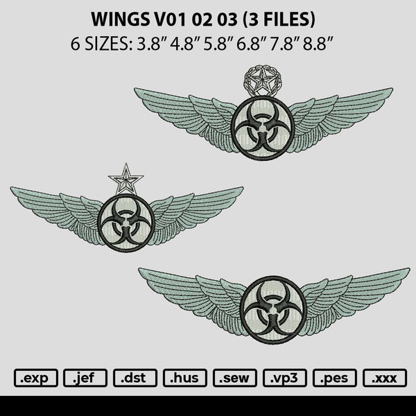 Wings V01 02 03 Embroidery 3 Files