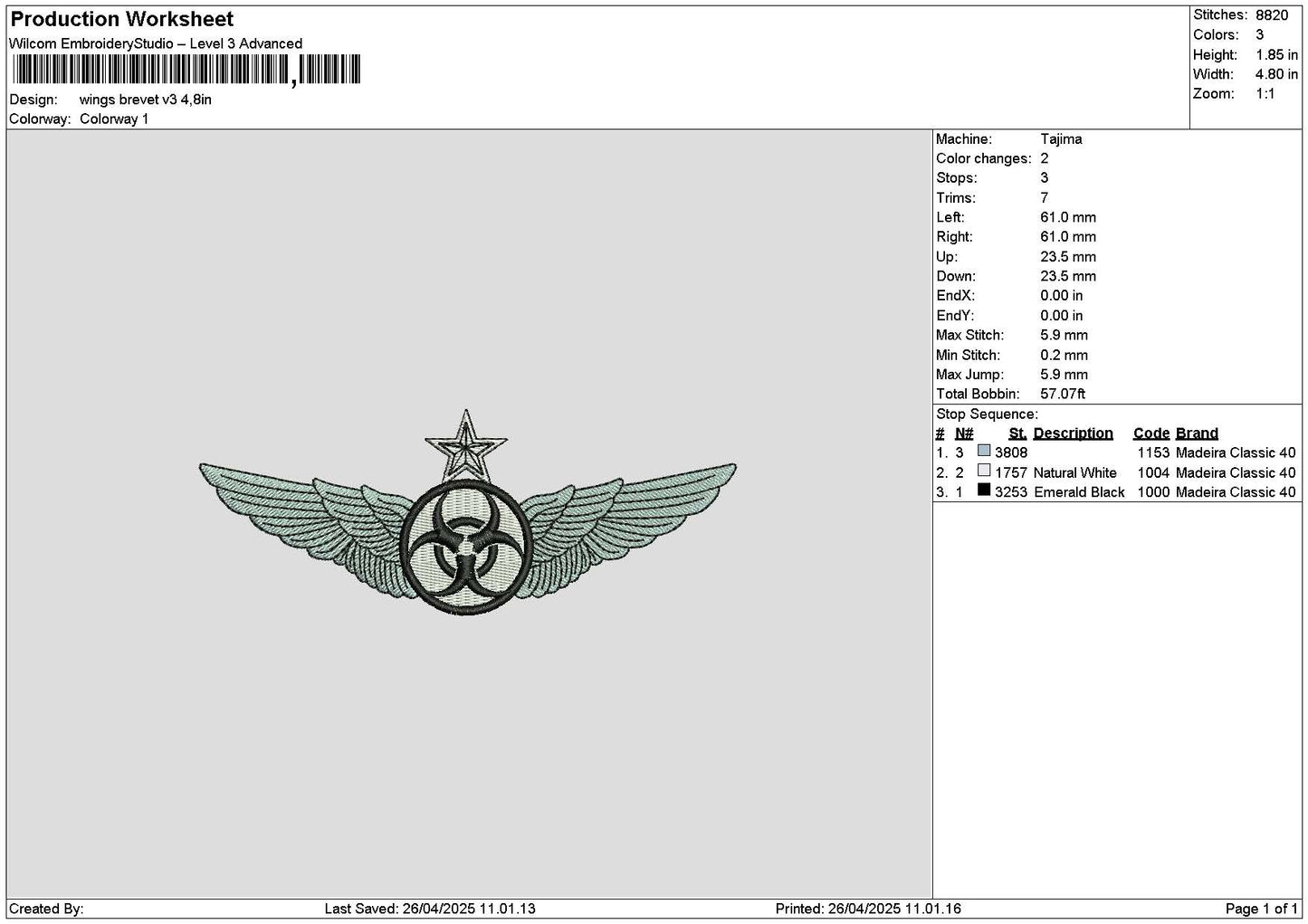 Wings V01 02 03 Embroidery 3 Files