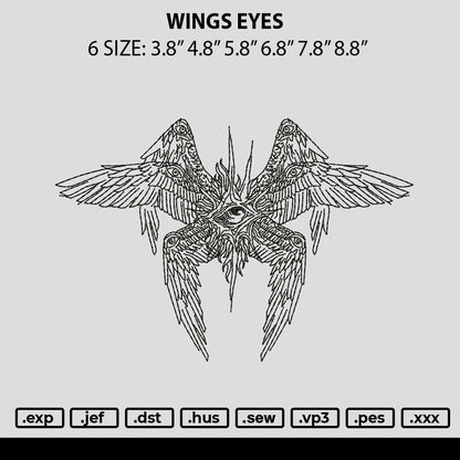 Wings Eyes Embroidery File 6 sizes