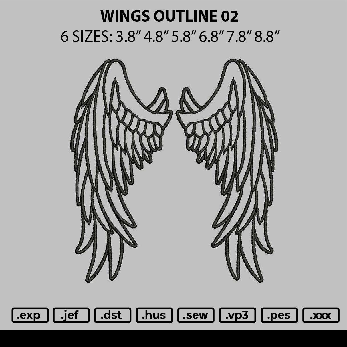 Wings Outline 02 Embroidery File 6 sizes