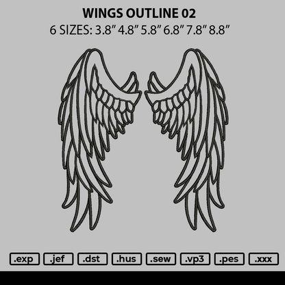 Wings Outline 02 Embroidery File 6 sizes