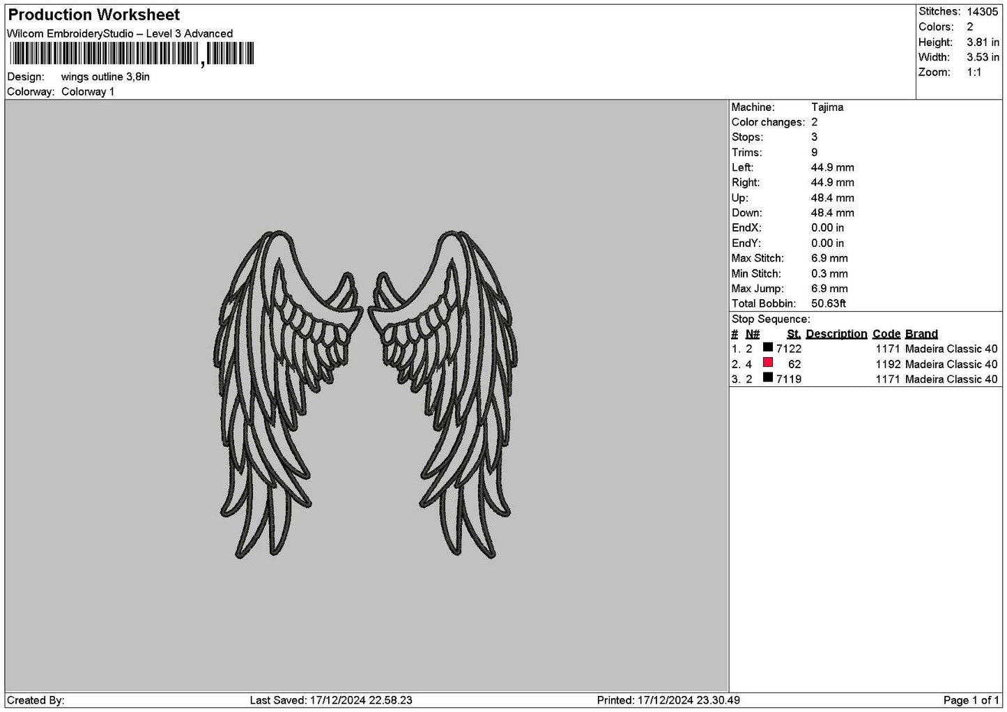 Wings Outline 02 Embroidery File 6 sizes
